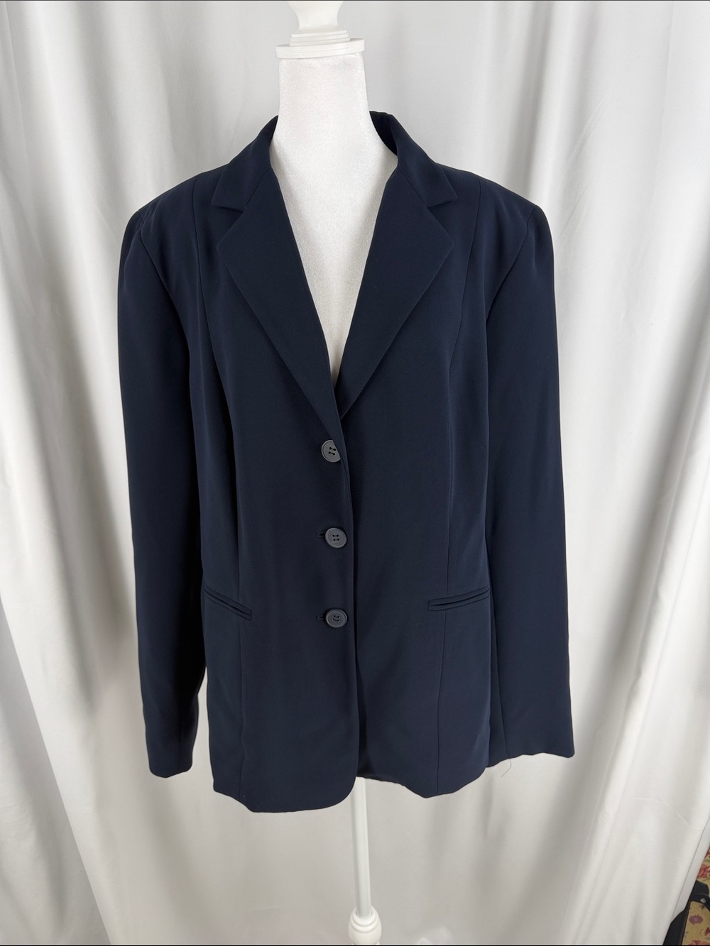 Jones New York Navy Three-Button Notch Lapel Blazer